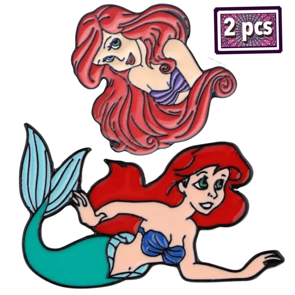 Set of 2 Disney Ariel Enamel Pins The Little Mermaid 90s Princess Matching Badge